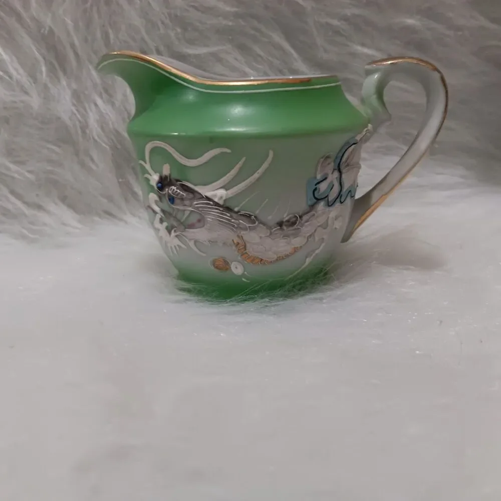 Vintage Hand Decorated Japan Green Moriage Dragon tea set